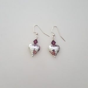 Hammered silvertone heart-shaped earrings